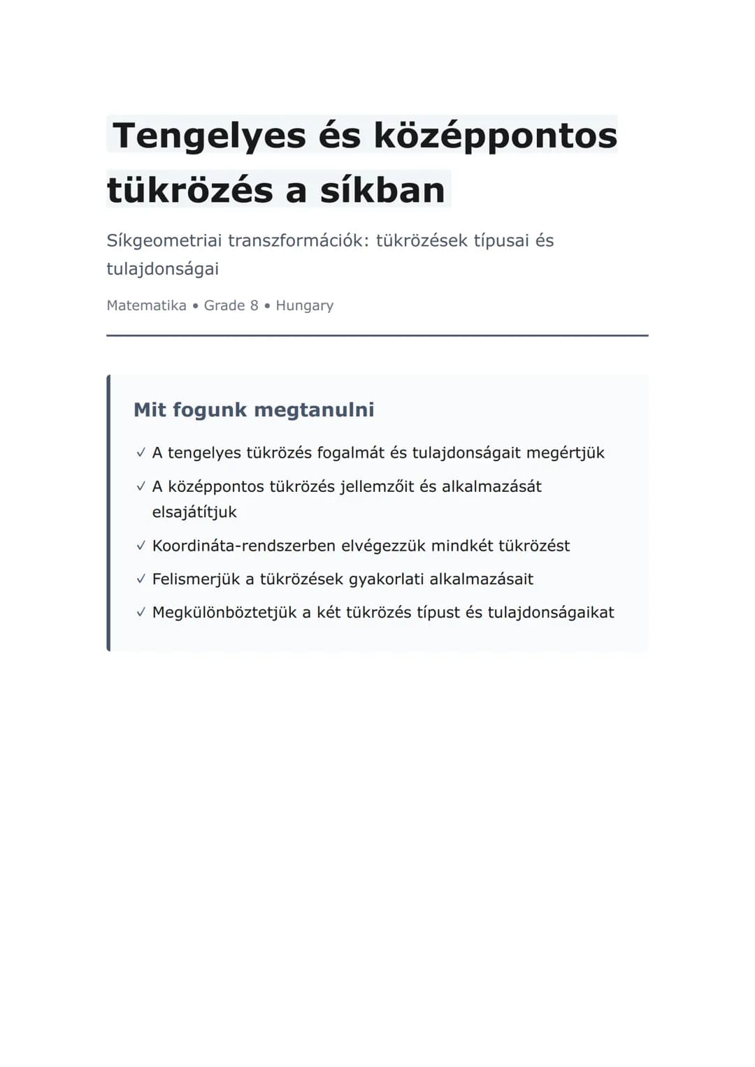 Tengelyes és középpontos tükrözés a síkban