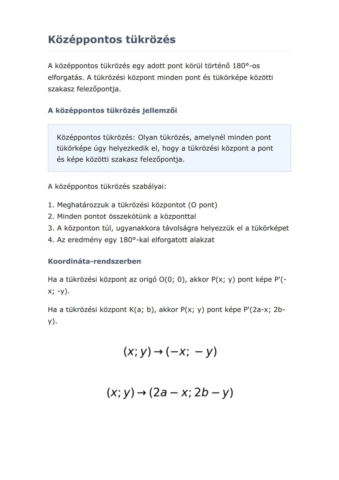 Tengelyes és középpontos
tükrözés a síkban
Síkgeometriai transzformációk: tükrözések típusai és
tulajdonságai
Matematika • Grade 8 • Hungary