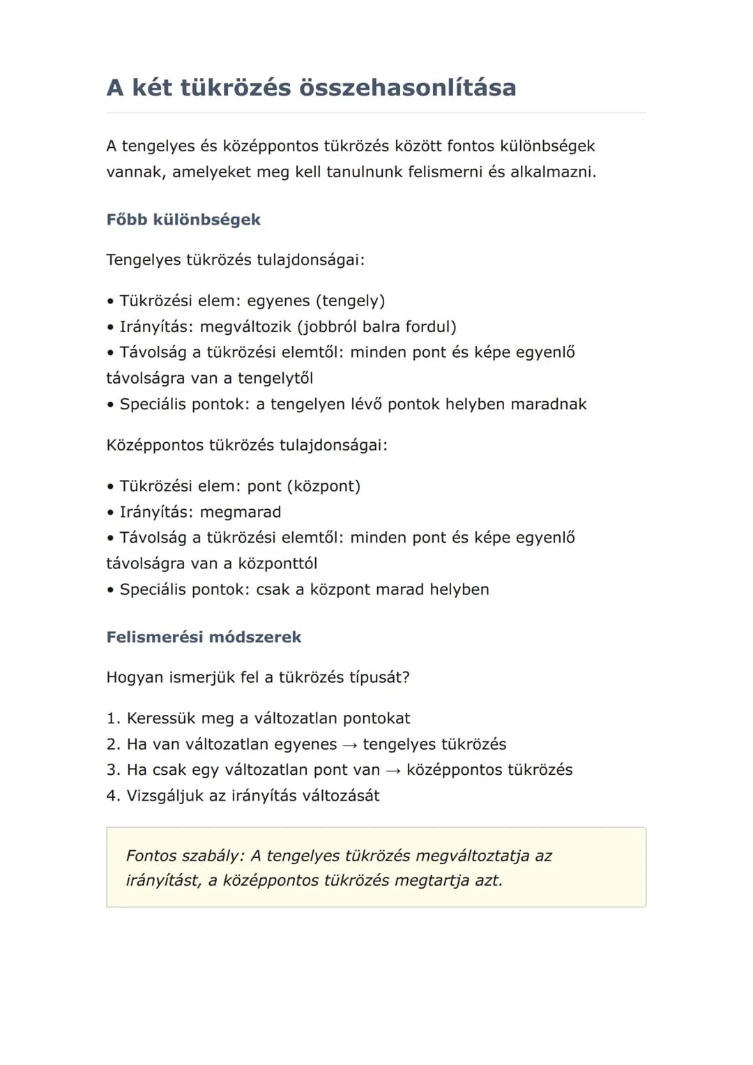Tengelyes és középpontos
tükrözés a síkban
Síkgeometriai transzformációk: tükrözések típusai és
tulajdonságai
Matematika • Grade 8 • Hungary