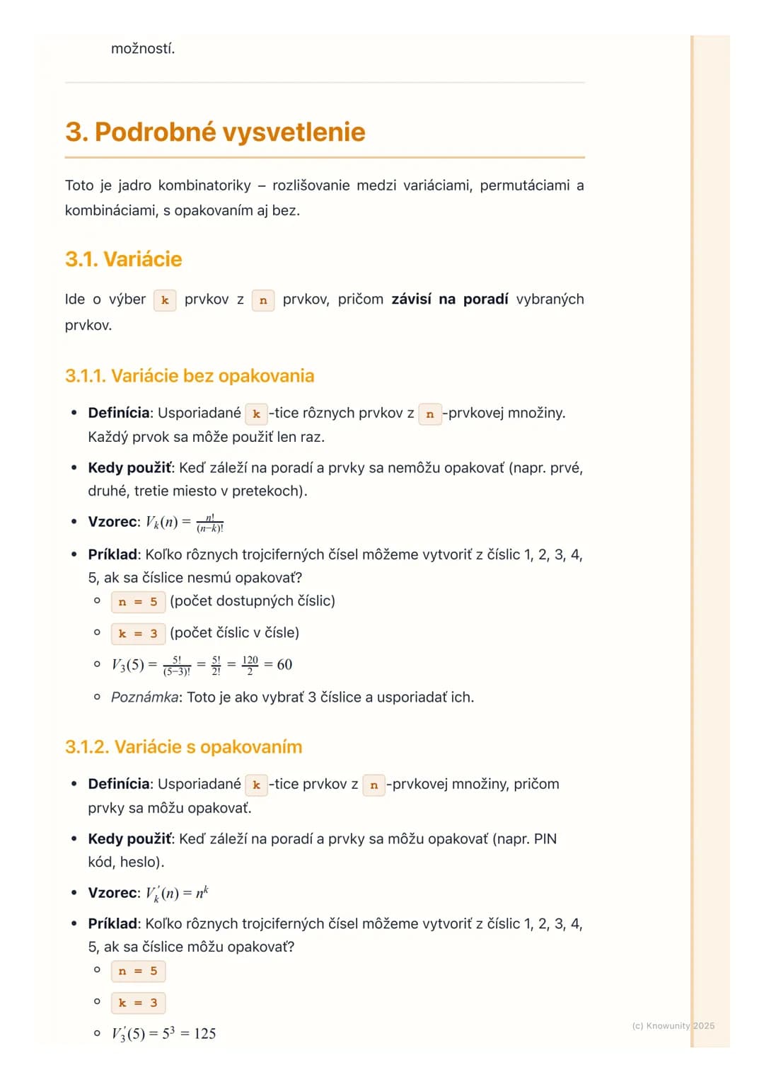 # Kombinatorika

## 1. Úvod do kombinatoriky

Kombinatorika je dôležitá časť matematiky, ktorá sa zaoberá počítaním rôznych
možností usporia