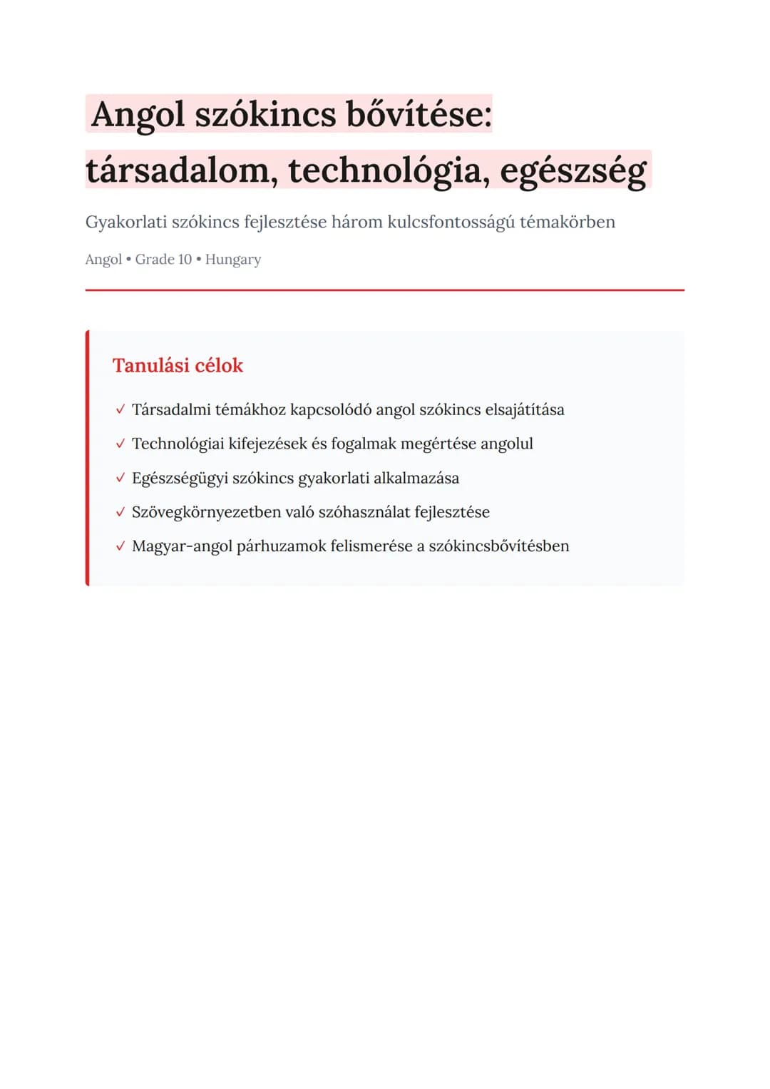 Angol szókincs bővítése: társadalom, technológia, egészség