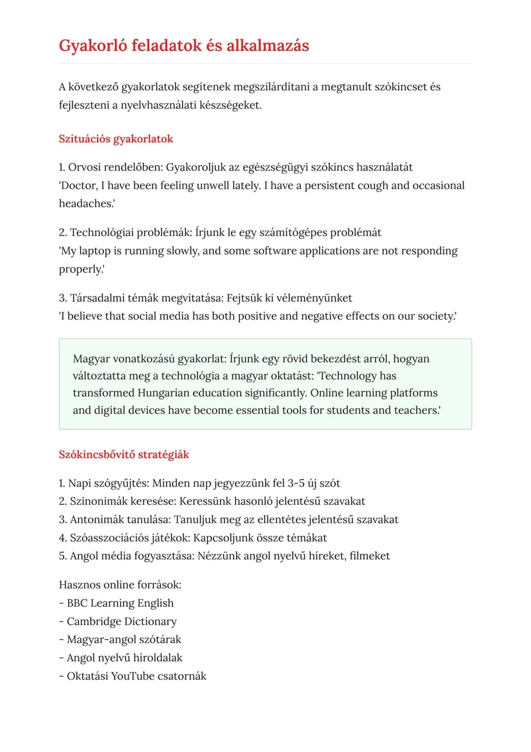Angol szókincs bővítése:
társadalom, technológia, egészség
Gyakorlati szókincs fejlesztése három kulcsfontosságú témakörben
Angol • Grade 10