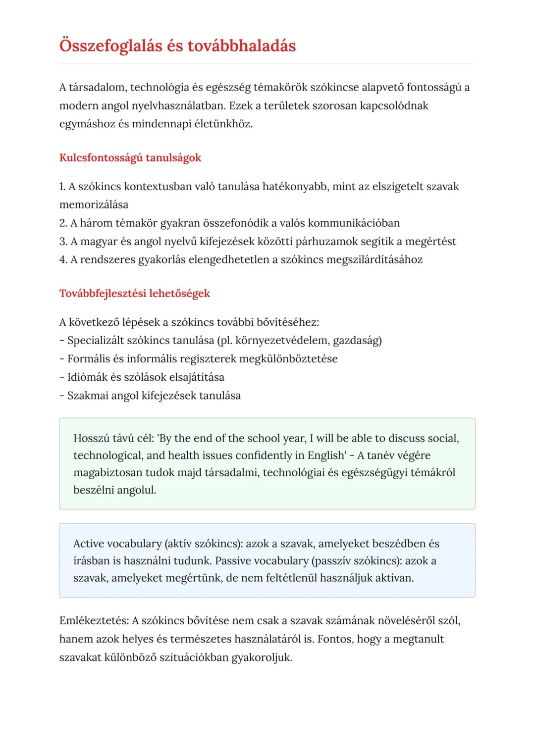 Angol szókincs bővítése:
társadalom, technológia, egészség
Gyakorlati szókincs fejlesztése három kulcsfontosságú témakörben
Angol • Grade 10