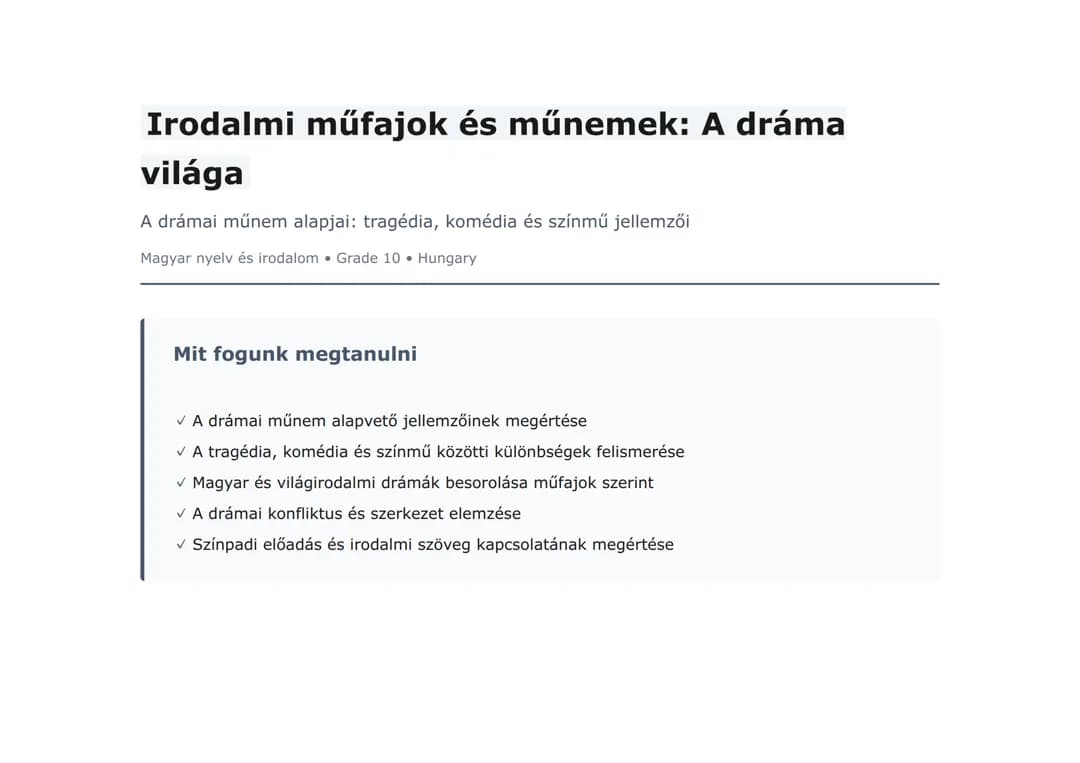 Irodalmi műfajok és műnemek: A dráma világa
