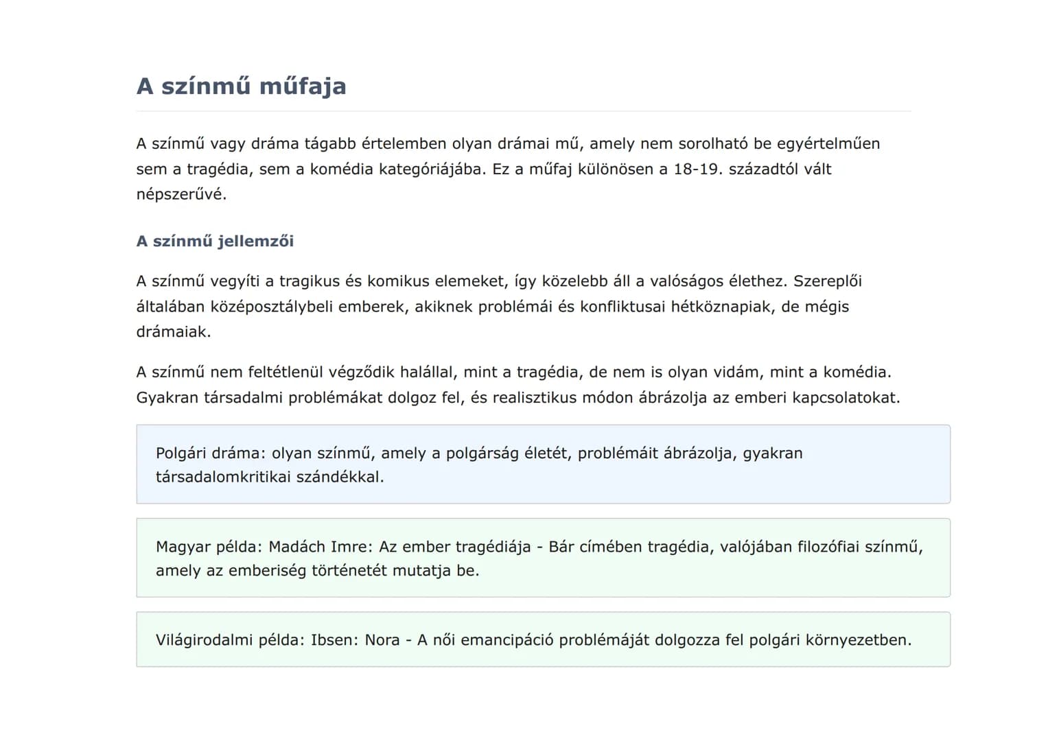 Irodalmi műfajok és műnemek: A dráma
világa
A drámai műnem alapjai: tragédia, komédia és színmű jellemzői
Magyar nyelv és irodalom • Grade 1