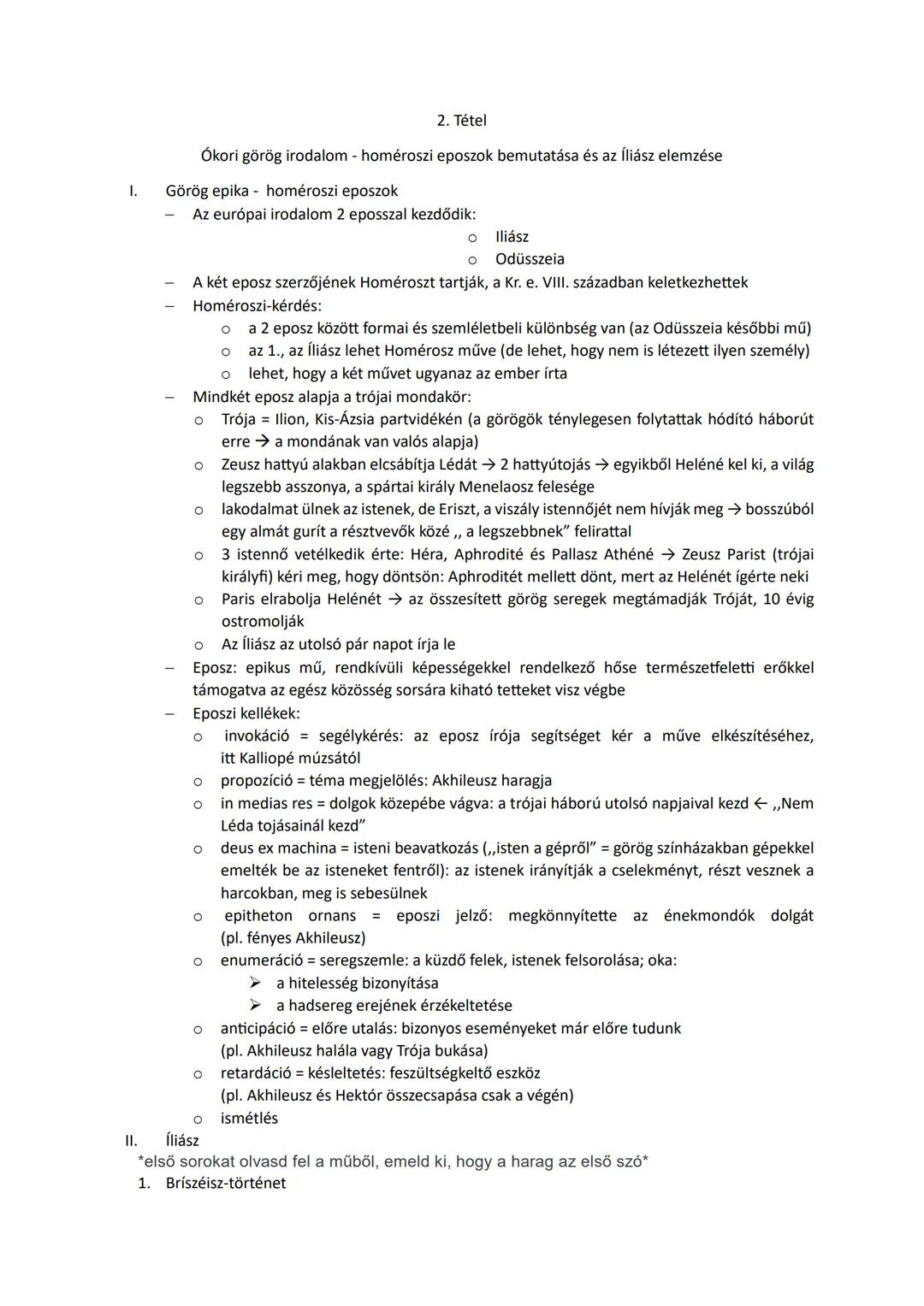 ## 2. Tétel

Ókori görög irodalom - homéroszi eposzok bemutatása és az íliász elemzése

I.

Görög epika - homéroszi eposzok
- Az európai iro