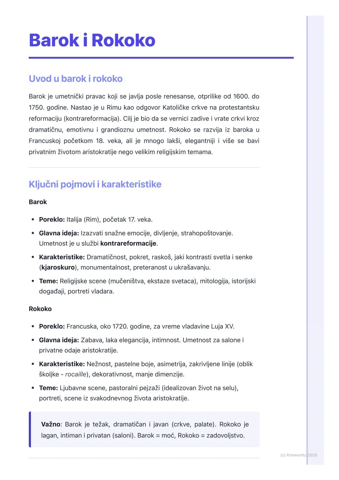 # Barok i Rokoko

Uvod u barok i rokoko

Barok je umetnički pravac koji se javlja posle renesanse, otprilike od 1600. do
1750. godine. Nasta