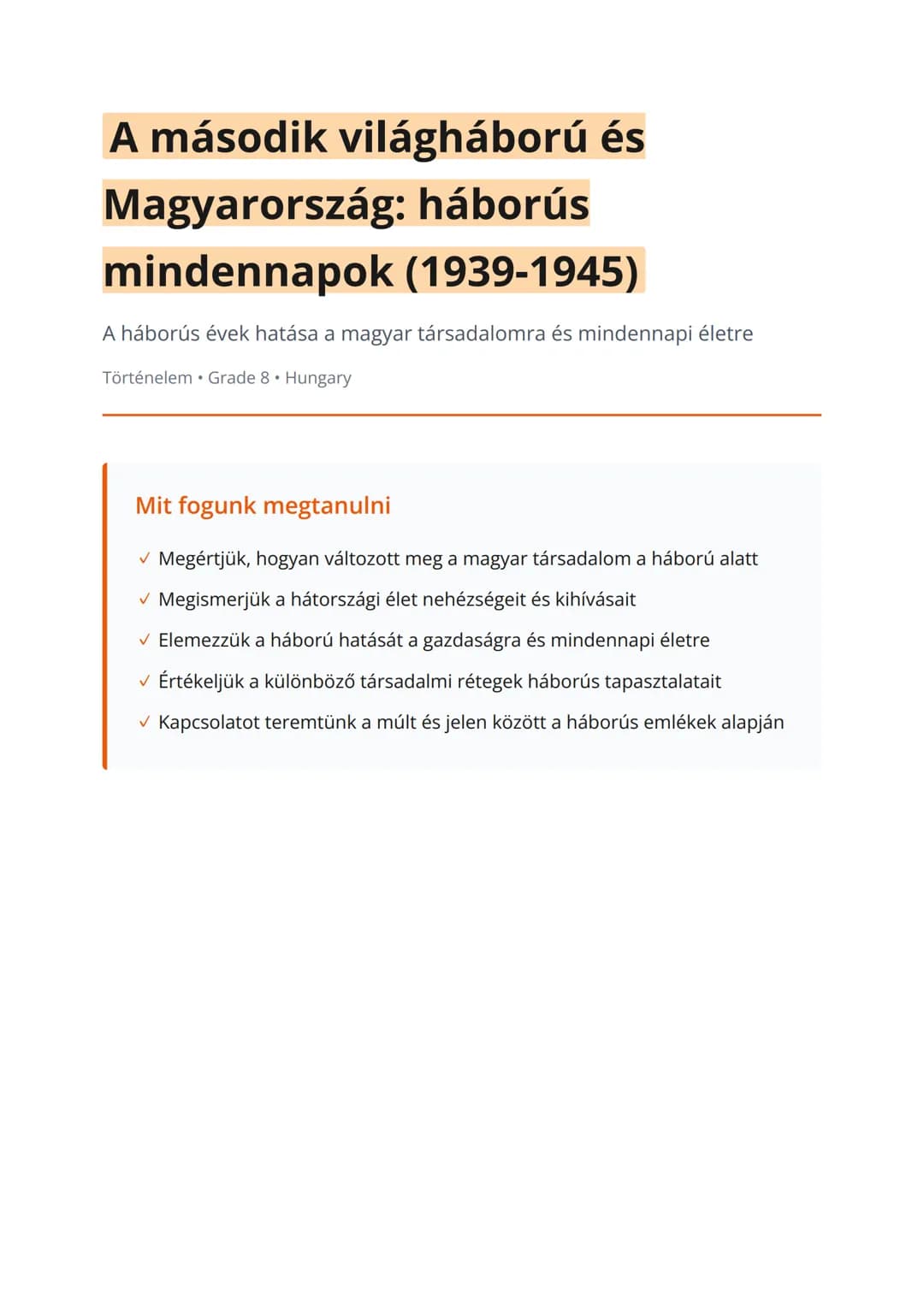 A második világháború és
Magyarország: háborús
minennapok (1939-1945)
A háborús évek hatása a magyar társadalomra és mindennapi életre
Törté