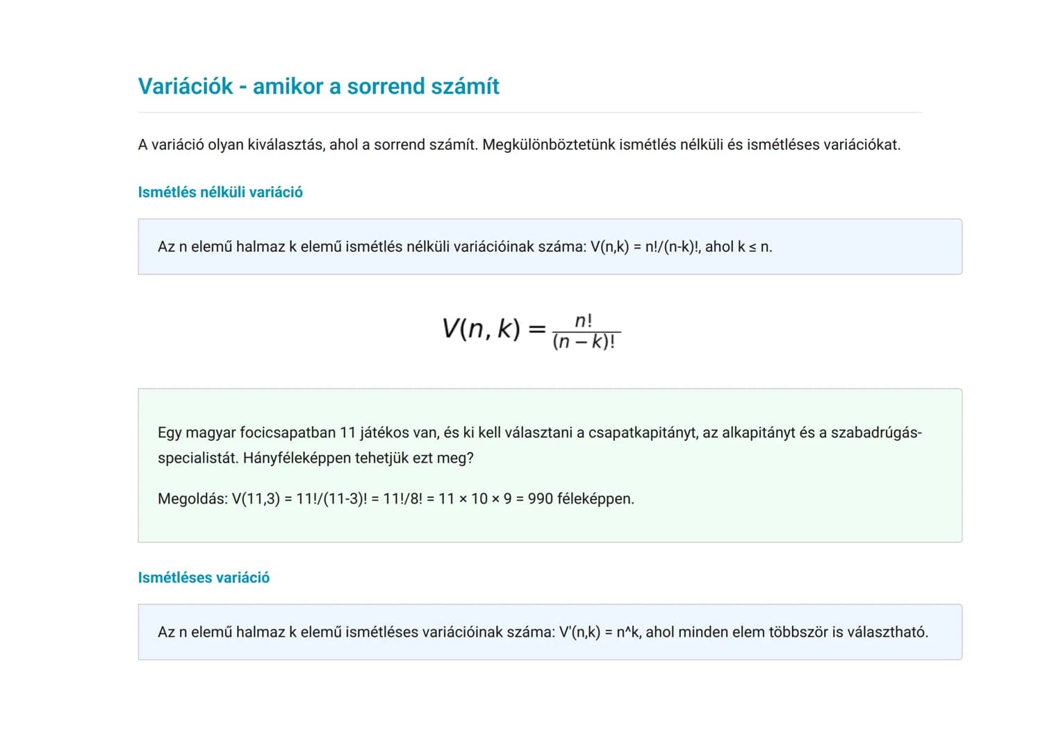 Kombinatorika alapjai: Variációk, permutációk és
kombinációk
A kombinatorika alapfogalmainak és képleteinek elsajátítása
Matematika • Grade 