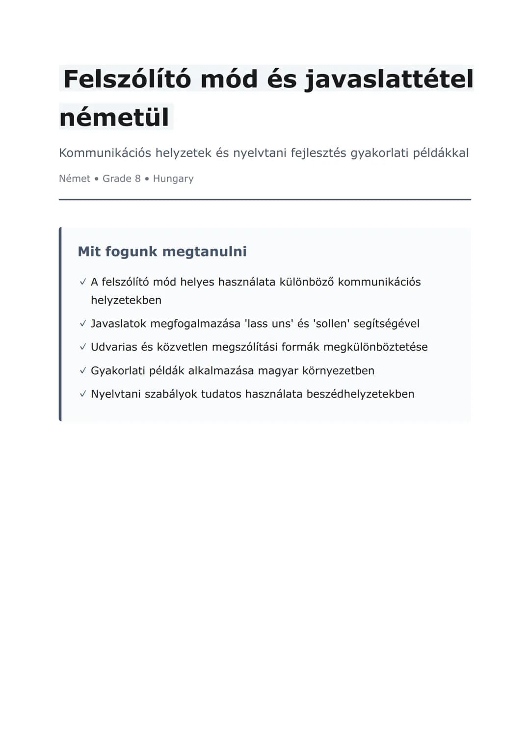 Felszólító mód és javaslattétel németül