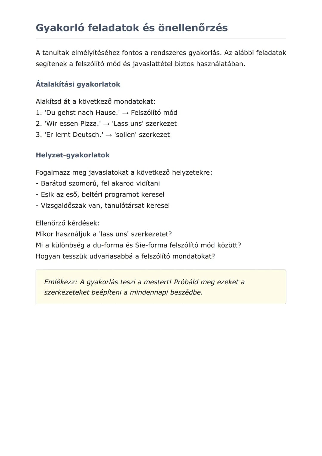 Felszólító mód és javaslattétel
németül
Kommunikációs helyzetek és nyelvtani fejlesztés gyakorlati példákkal
Német • Grade 8 • Hungary
Mit f