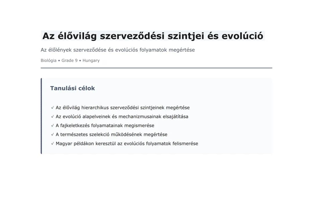 Az élővilág szerveződési szintjei és evolúció