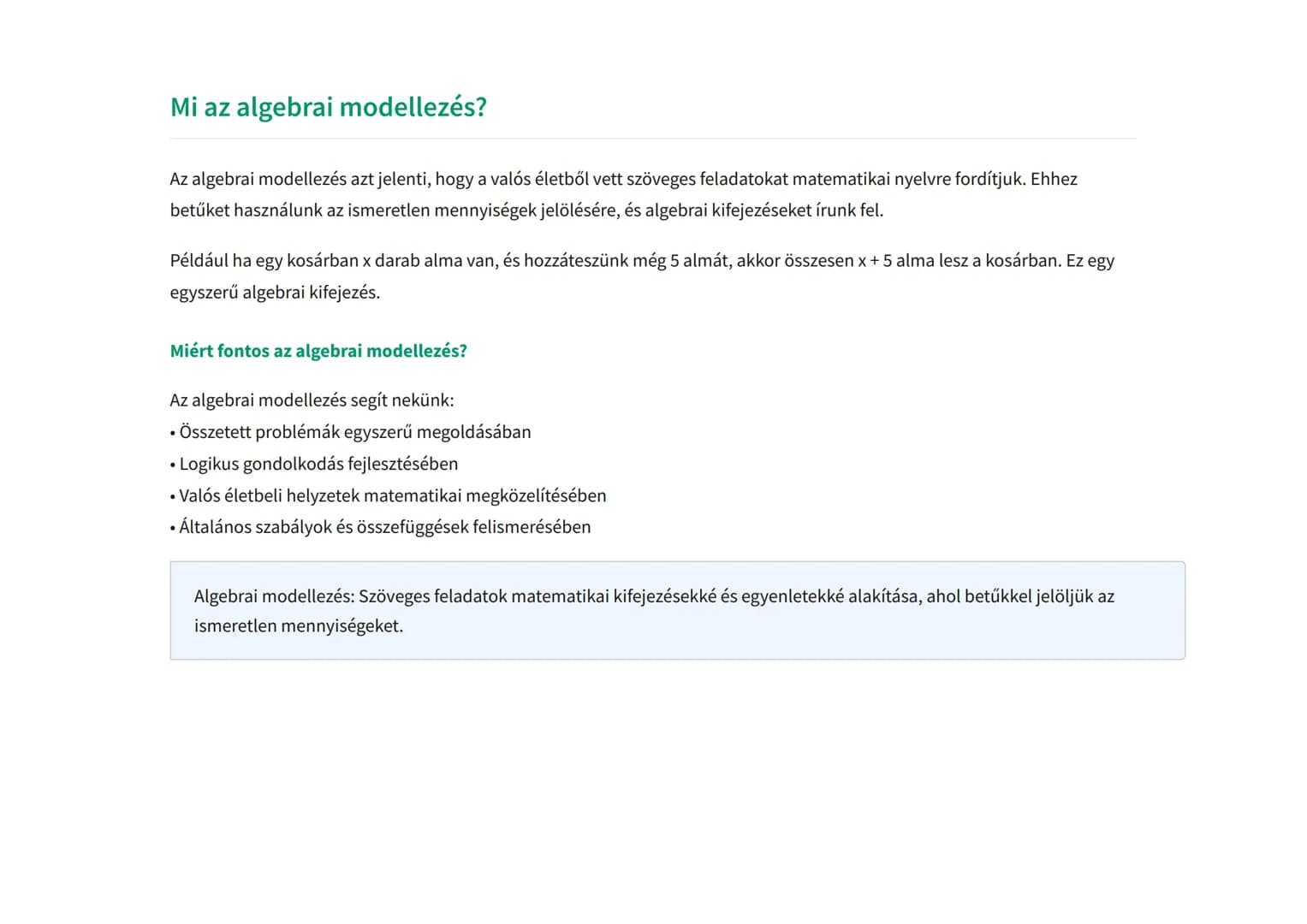 Algebrai kifejezések és szöveges feladatok modellezése
Szöveges feladatok algebrai kifejezésekkel való megoldása
Matematika. Grade 7. Hungar