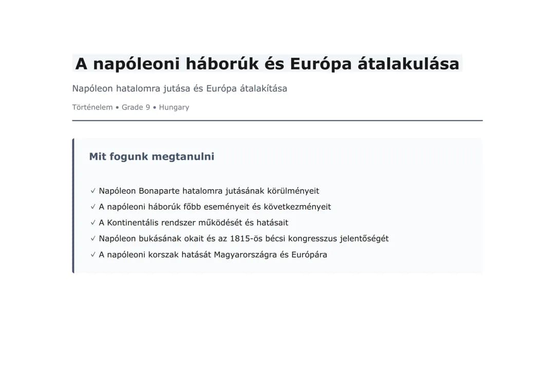 A napóleoni háborúk és Európa átalakulása