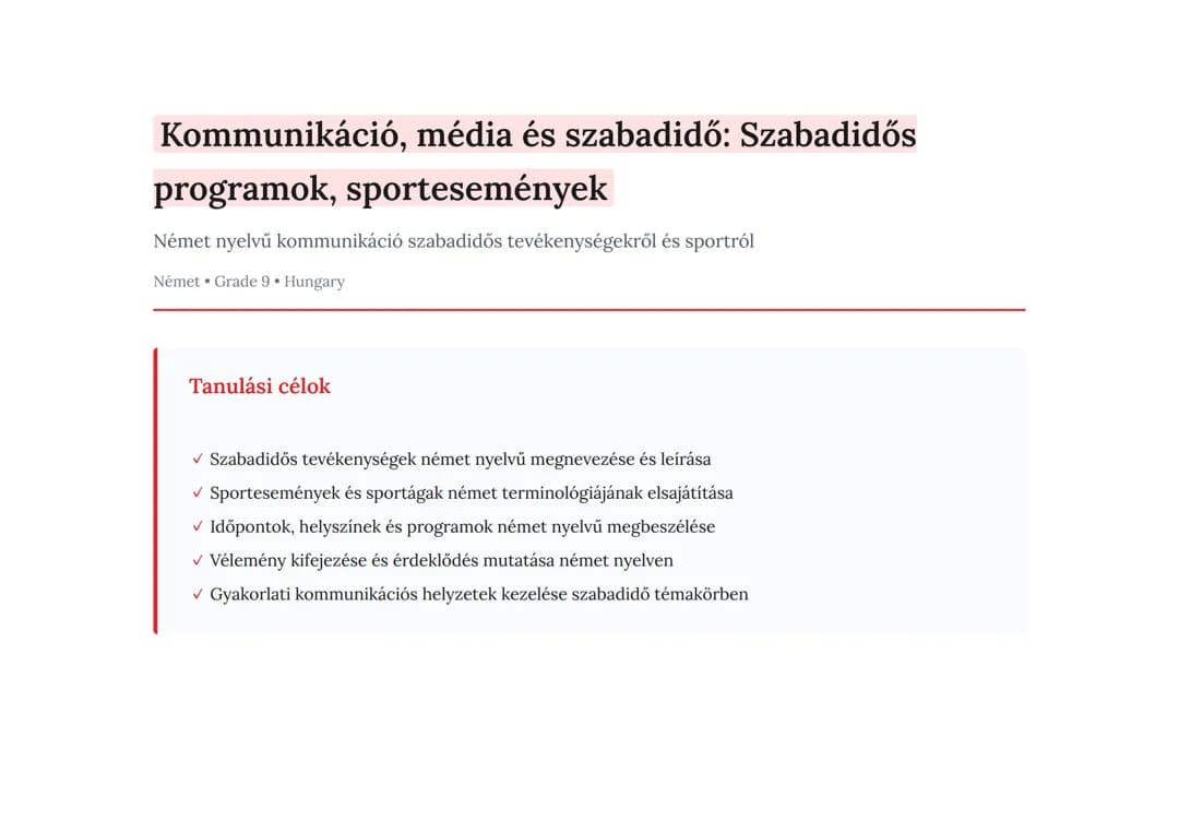 Kommunikáció, média és szabadidő: Szabadidős programok, sportesemények