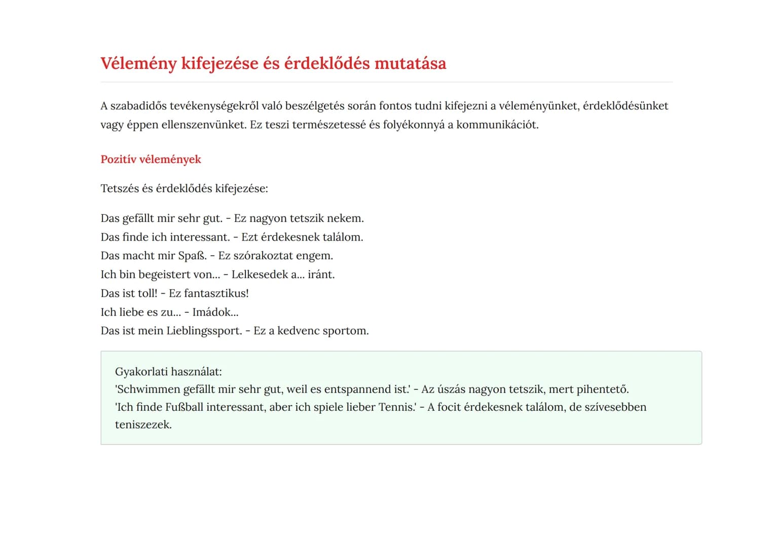 Kommunikáció, média és szabadidő: Szabadidős
programok, sportesemények
Német nyelvű kommunikáció szabadidős tevékenységekről és sportról
Ném