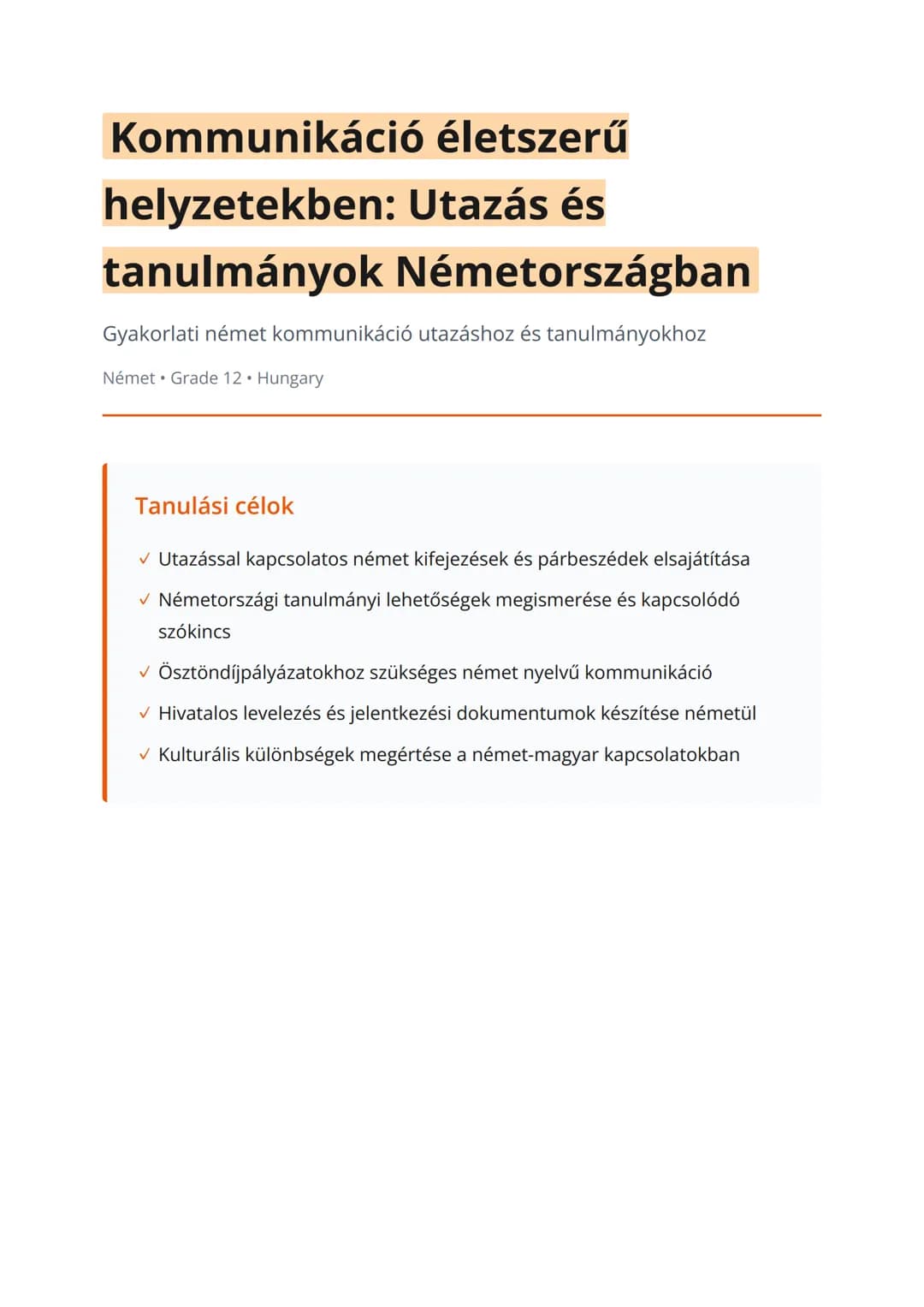 Kommunikáció életszerű helyzetekben: Utazás és tanulmányok Németországban