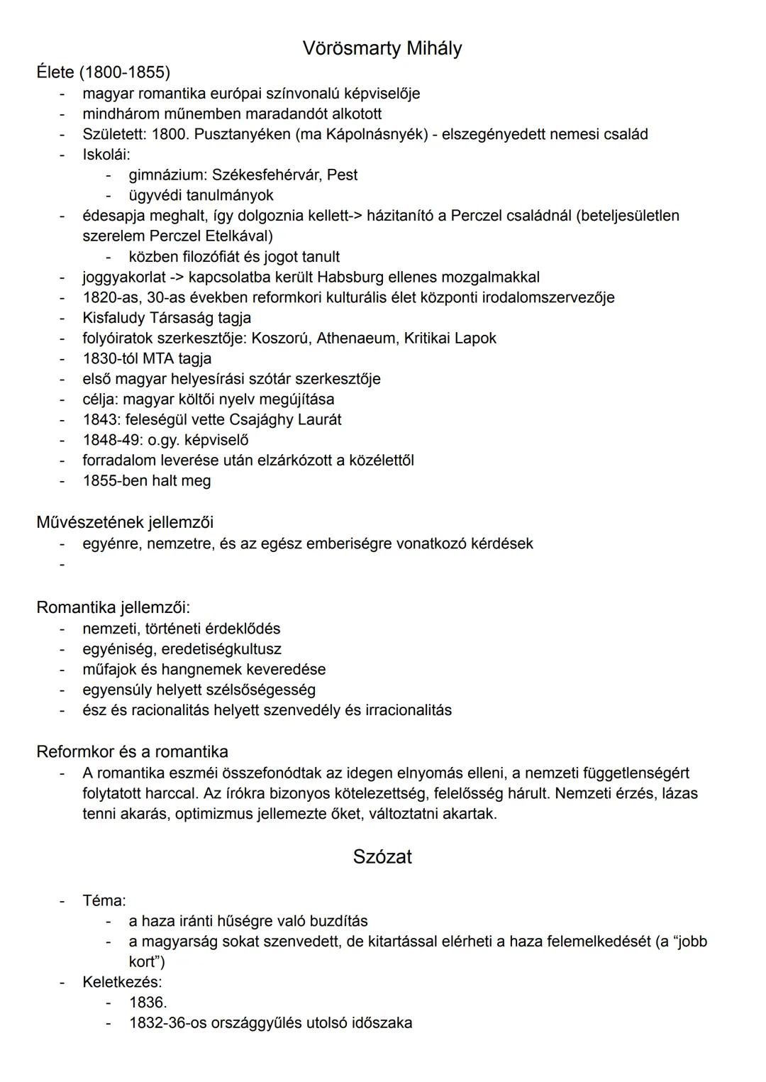 Vörösmarty Mihály: Élete és Művei - Szózat és Előszó Verselemzése