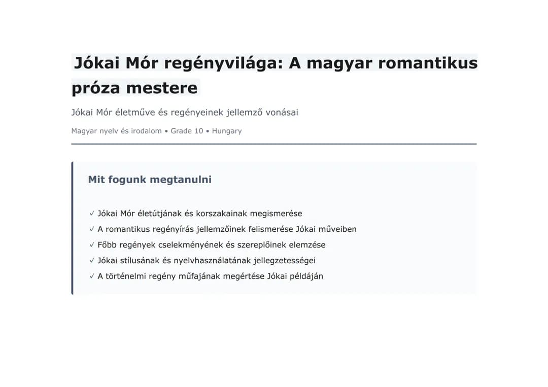 Jókai Mór regényvilága: A magyar romantikus próza mestere