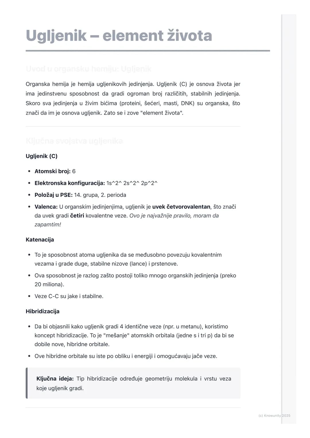 # Ugljenik - element života

Uvod u organsku hemiju: Ugljenik

Organska hemija je hemija ugljenikovih jedinjenja. Ugljenik (C) je osnova živ