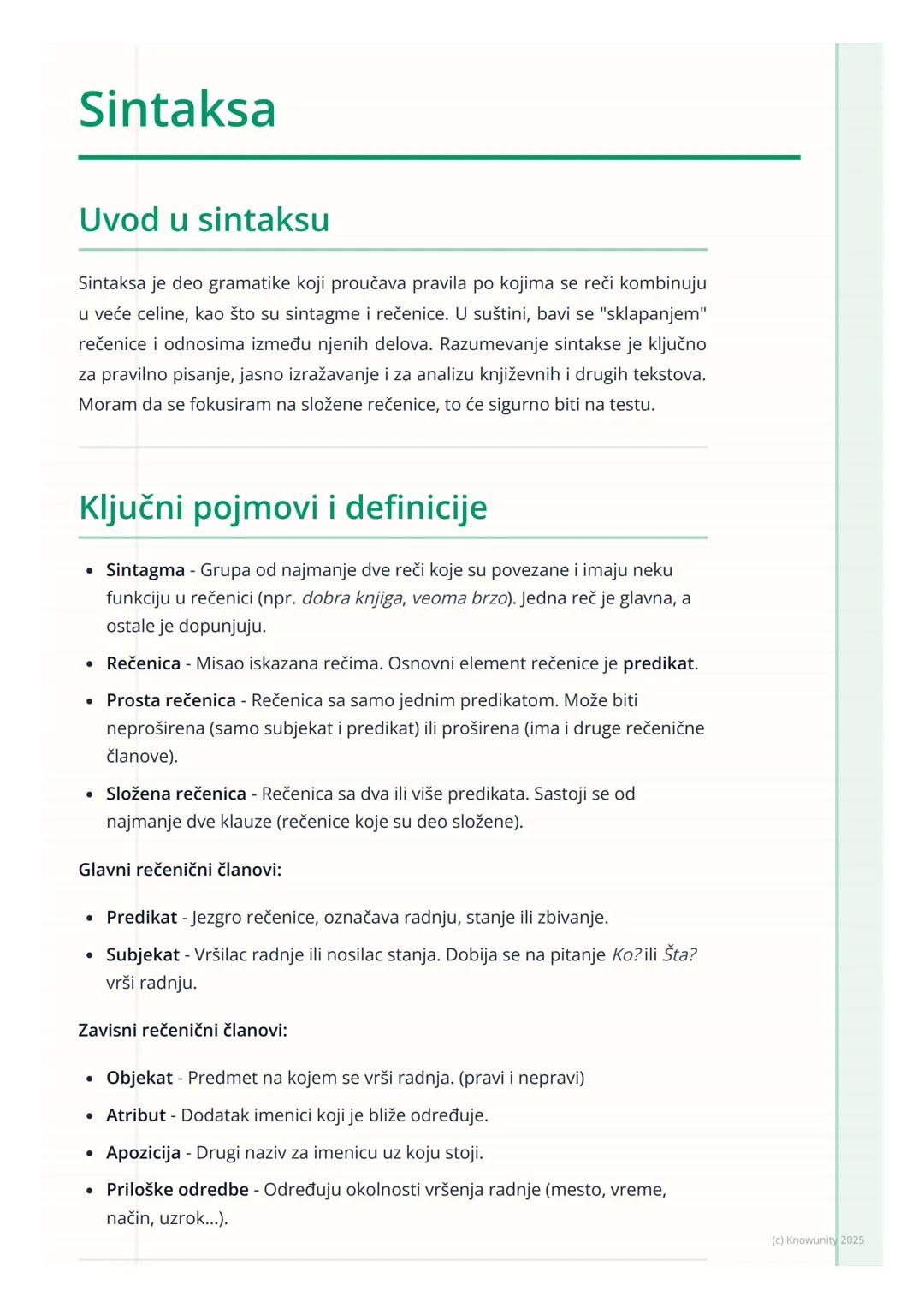 # Sintaksa

Uvod u sintaksu

Sintaksa je deo gramatike koji proučava pravila po kojima se reči kombinuju
u veće celine, kao što su sintagme 