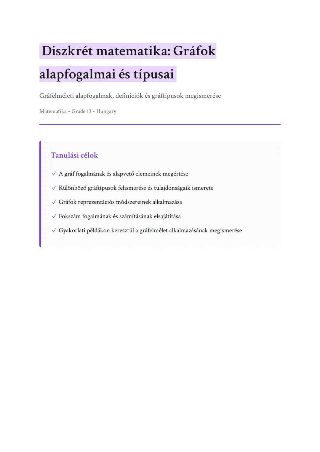 Diszkrét matematika: Gráfok alapfogalmai és típusai
