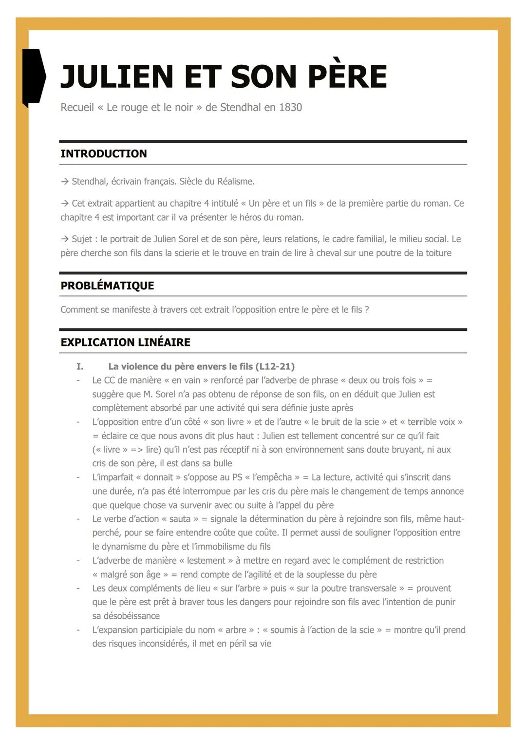 # JULIEN ET SON PÈRE

Recueil <<< Le rouge et le noir >> de Stendhal en 1830

INTRODUCTION

→ Stendhal, écrivain français. Siècle du Réalism
