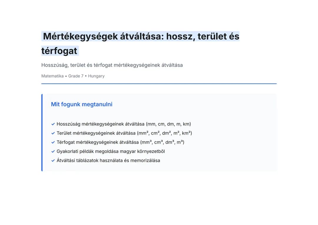 Mértékegységek átváltása: hossz, terület és térfogat