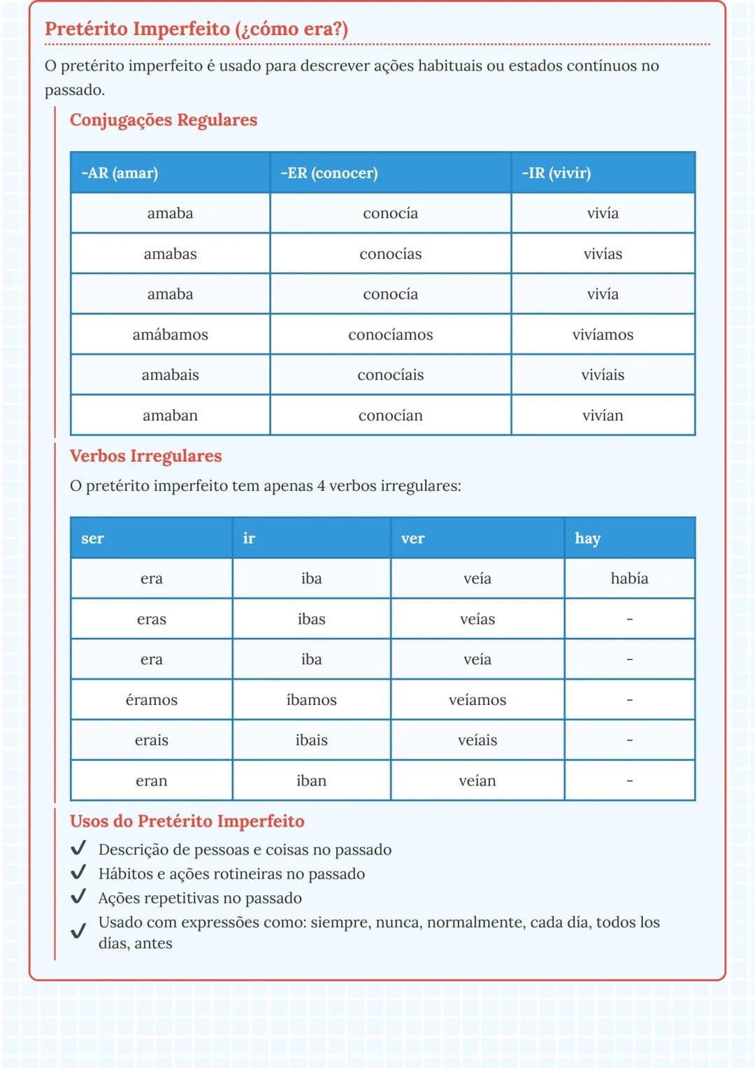 # Pretérito Indefinido e Pretérito Imperfeito em
Espanhol

Pretérito Indefinido (¿qué pasó?, ¿qué hiciste?)

O pretérito indefinido é usado 