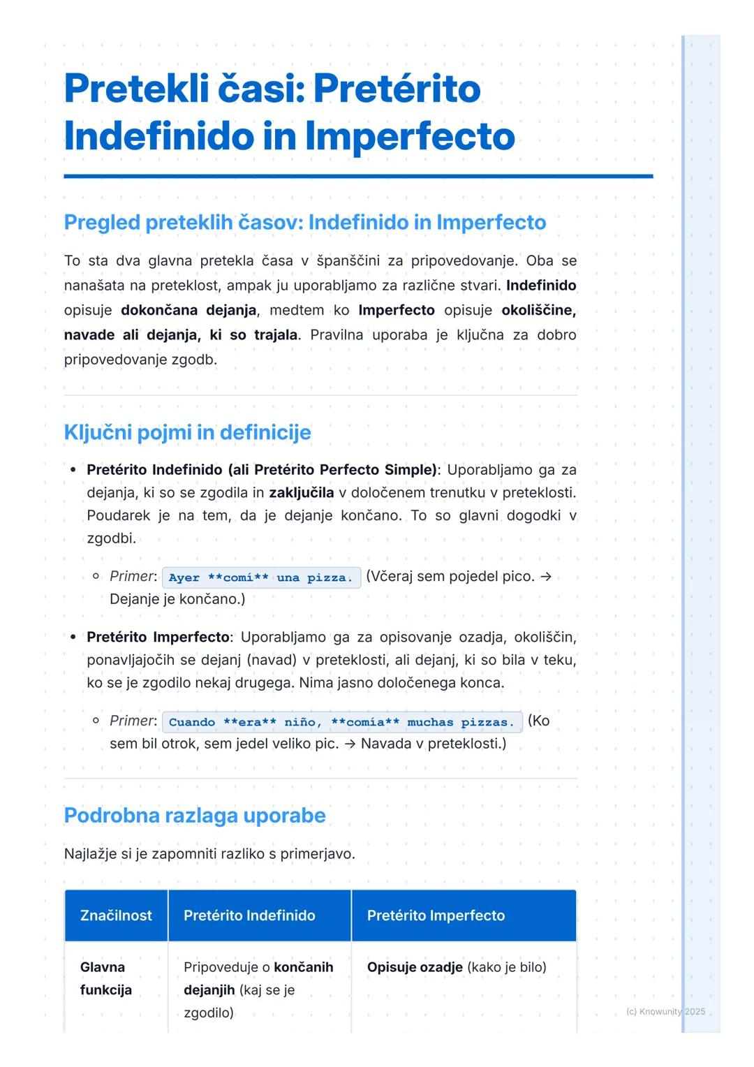 # Pretekli časi: Pretérito
# Indefinido in Imperfecto

Pregled preteklih časov: Indefinido in Imperfecto

To sta dva glavna pretekla časa v 