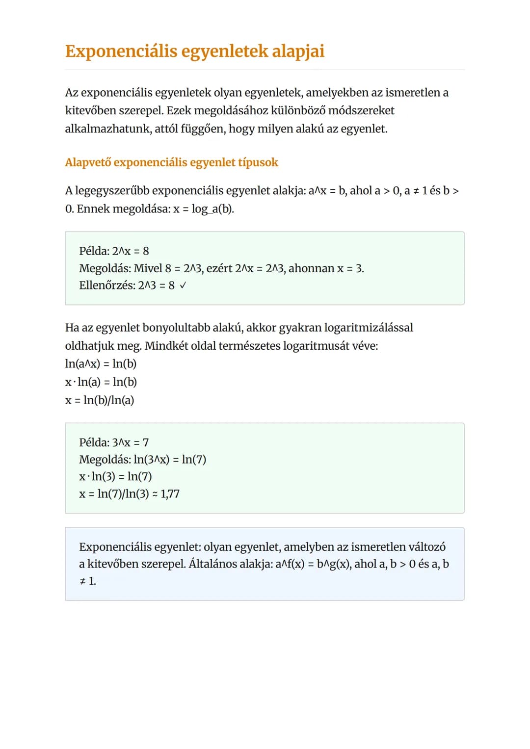 Logaritmikus és exponenciális
egyenletek megoldása
Exponenciális és logaritmikus egyenletek, egyenlőtlenségek
megoldása
Matematika 	 Grade 1