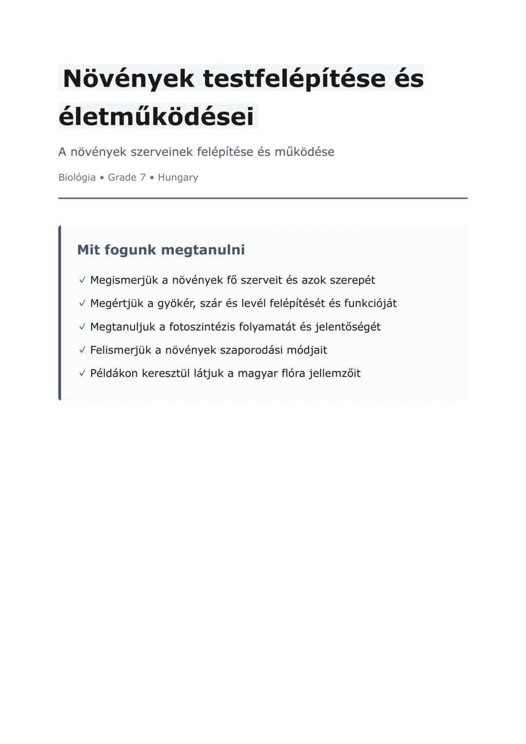 Növények testfelépítése és életműködései