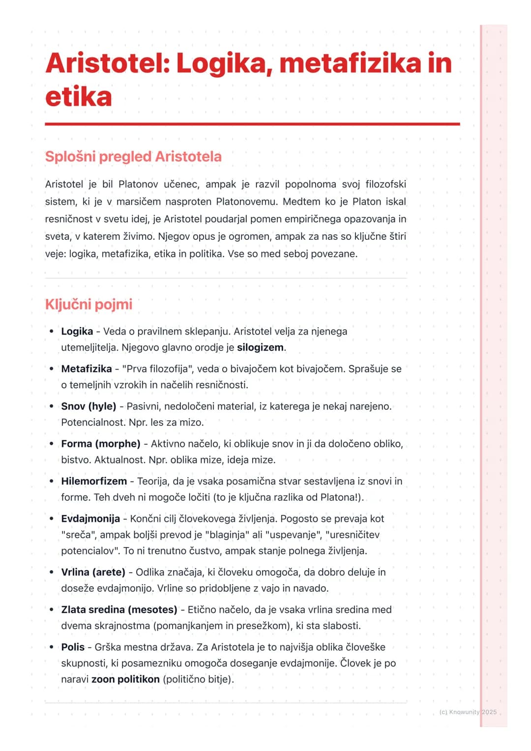 # Aristotel: Logika, metafizika in
etika

Splošni pregled Aristotela

Aristotel je bil Platonov učenec, ampak je razvil popolnoma svoj filoz