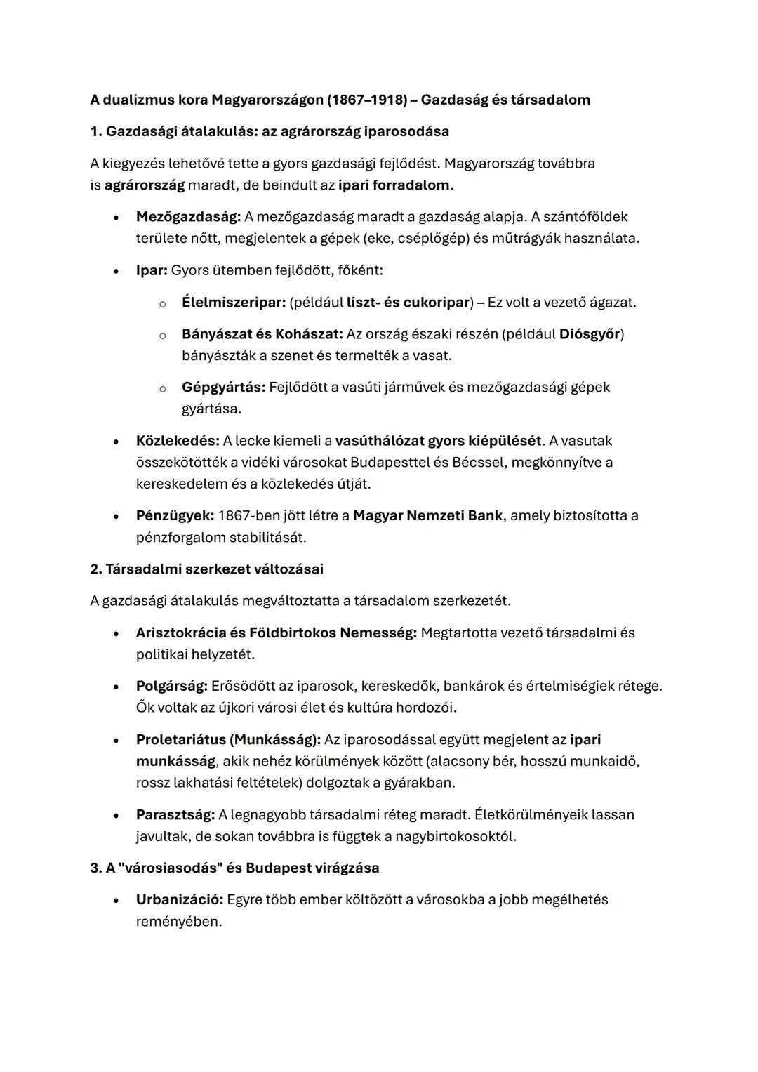 A dualizmus kora Magyarországon (1867-1918) - Gazdaság és társadalom
1. Gazdasági átalakulás: az agrárország iparosodása
A kiegyezés lehetőv