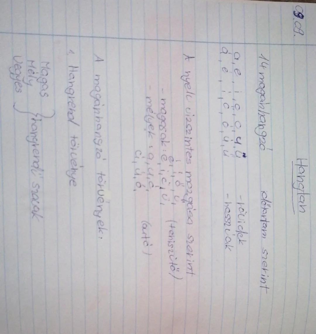 09.09.
# Hangtan

idétartam szerint
14 magánhangzó

+
á, e, i, c, o, u, u
-rövidek
- hosszuak

A nyelu vizszintes mozgása szerint
- magasak: