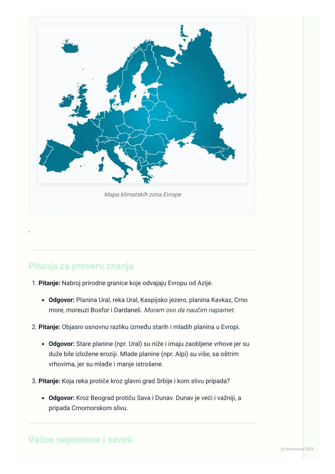 # Evropa

## Opšti pregled Evrope

Evropa je jedan od sedam kontinenata. Po površini je drugi najmanji kontinent
(samo je Australija manja),