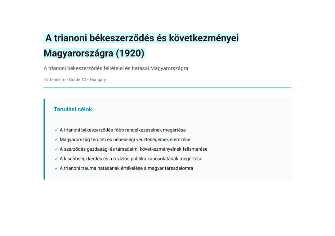 A trianoni békeszerződés és következményei Magyarországra (1920)