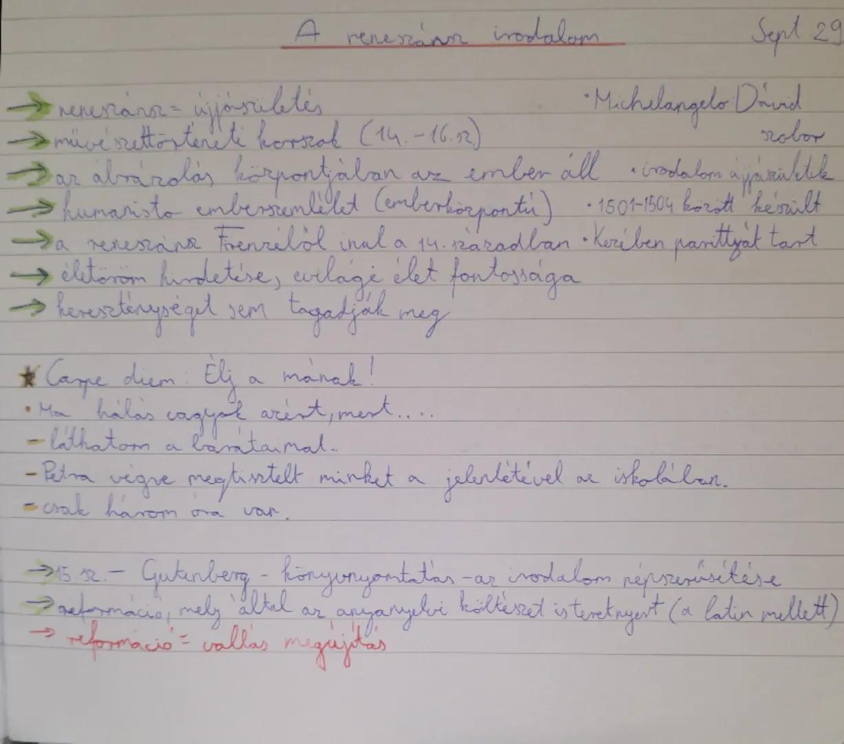 A reneszánor irodalom Sept 29

$
\rightarrow$ reneszánsz = újjászületés

$
\rightarrow$ müvészettörténeti korszak (14.-16.52)

$
\rightarrow