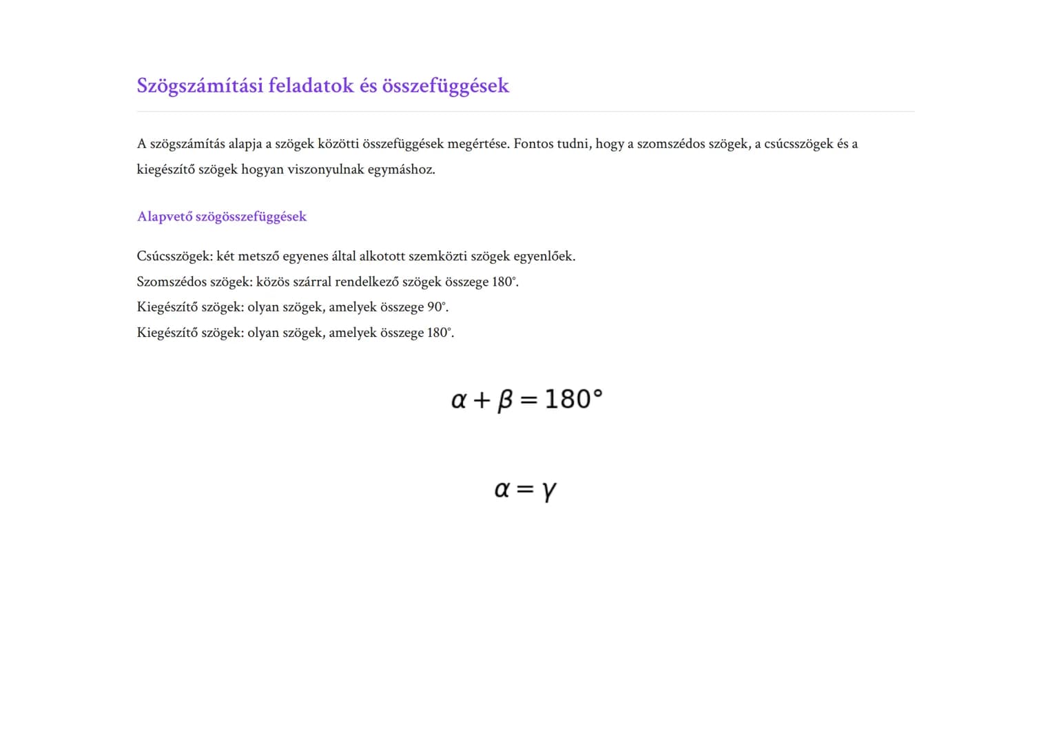 Párhuzamos és merőleges egyenesek, szögek mérése és
számítása
Geometriai alapfogalmak és szögszámítás gyakorlati alkalmazásokkal
Matematika 