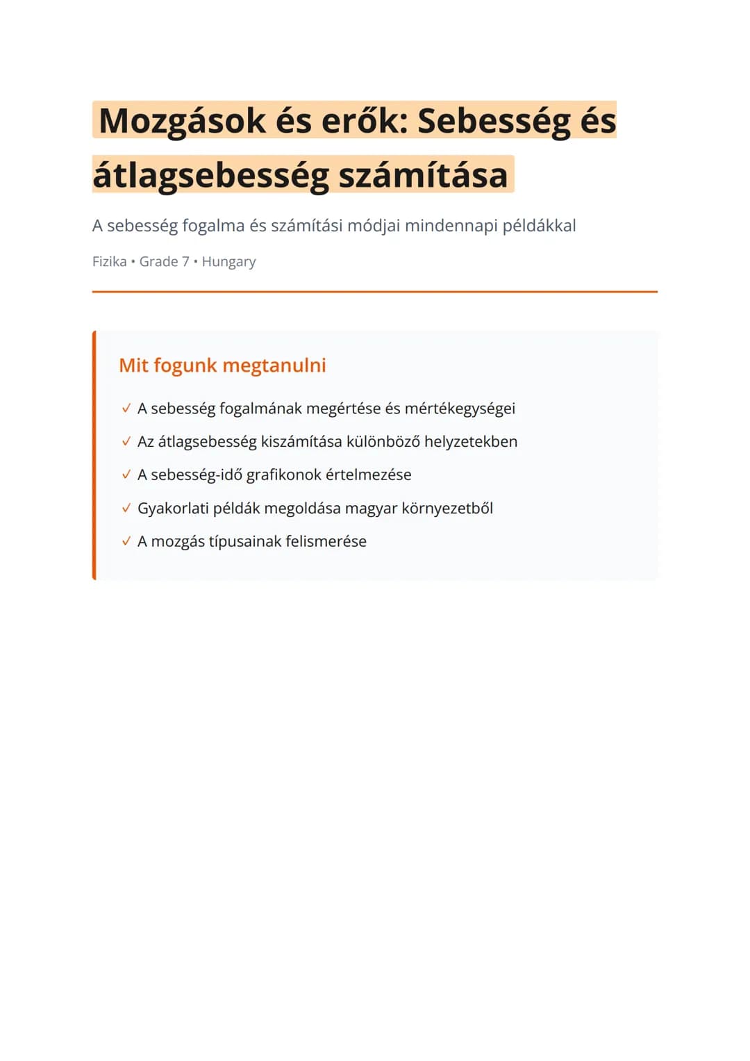 Mozgások és erők: Sebesség és átlagsebesség számítása