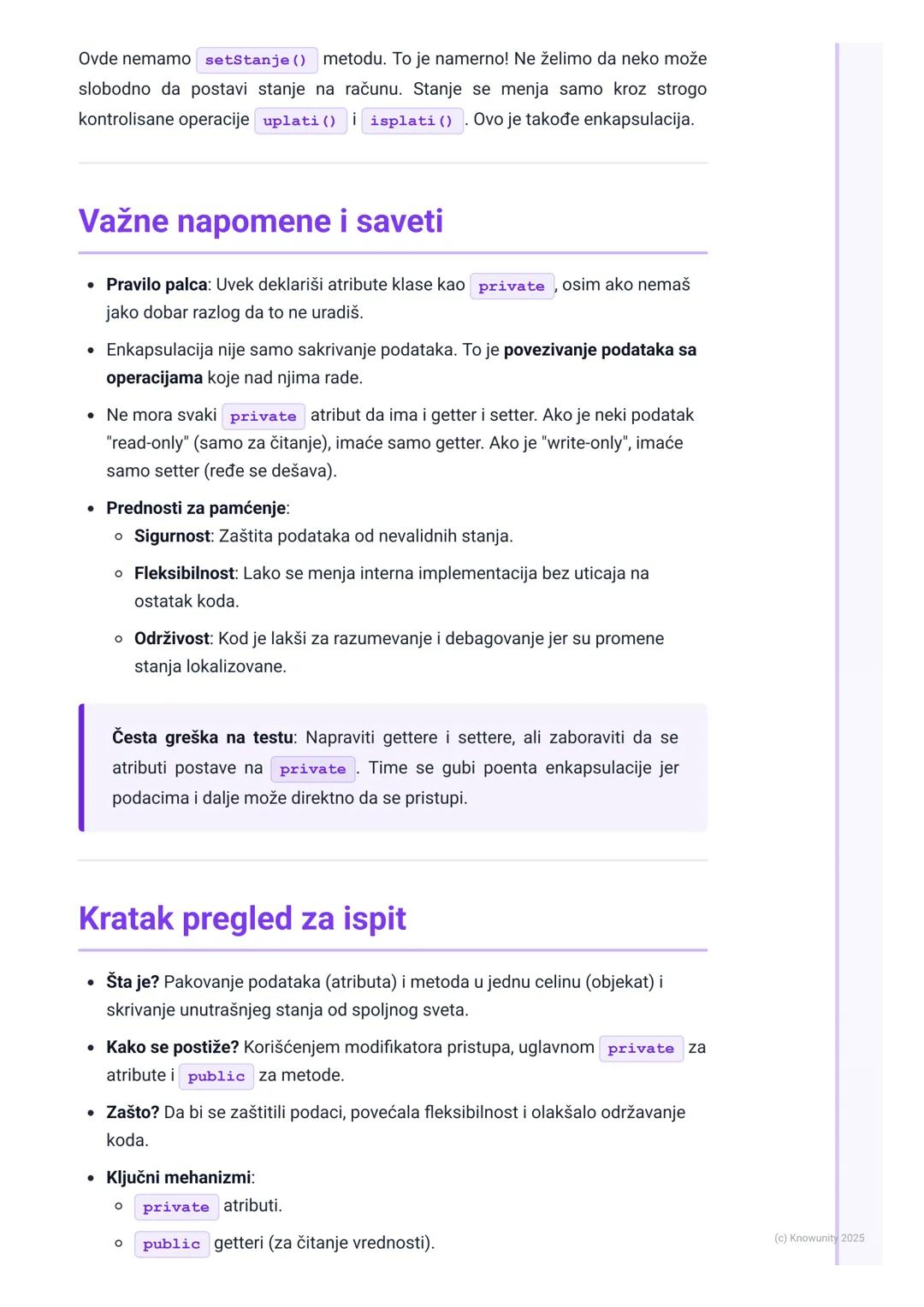 # Enkapsulacija

Šta je enkapsulacija?

Enkapsulacija je jedan od četiri osnovna stuba objektno-orijentisanog
programiranja (OOP), pored nas