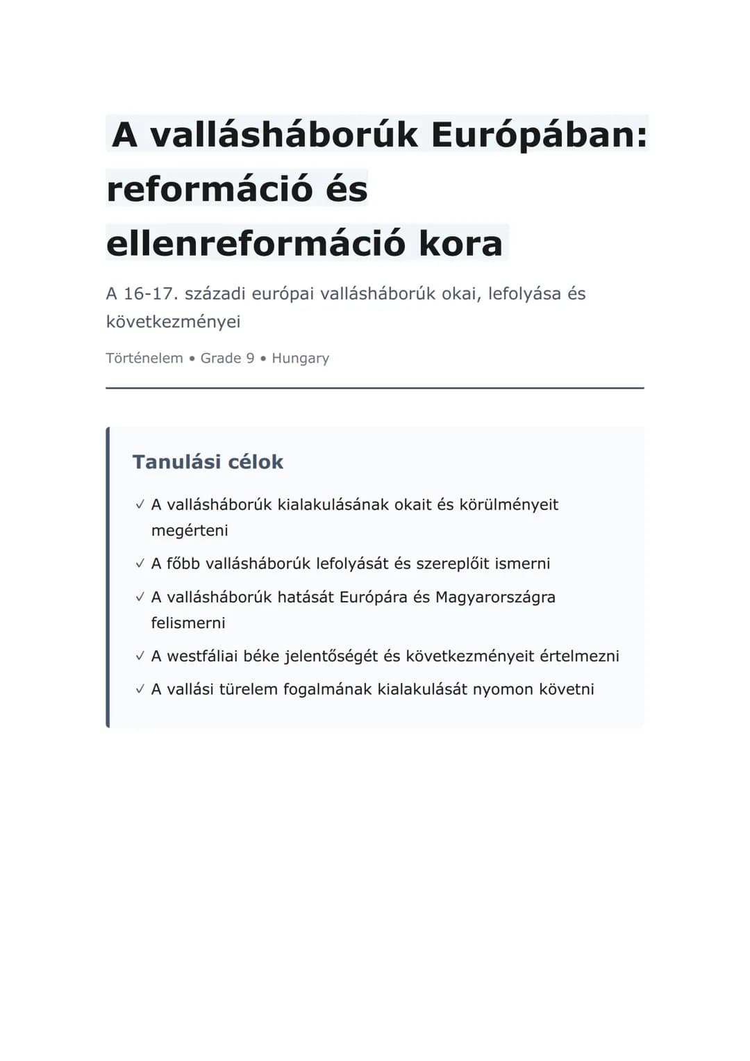 A vallásháborúk Európában:
reformáció és
ellenreformáció kora
A 16-17. századi európai vallásháborúk okai, lefolyása és
következményei
Törté