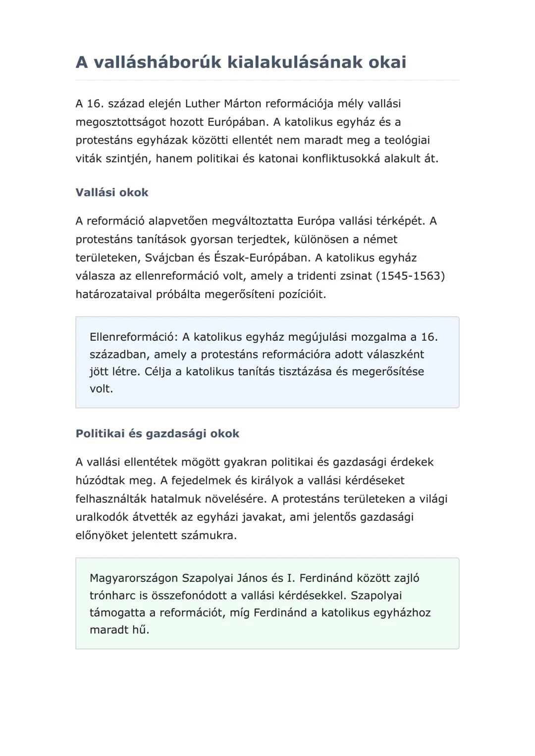 A vallásháborúk Európában:
reformáció és
ellenreformáció kora
A 16-17. századi európai vallásháborúk okai, lefolyása és
következményei
Törté