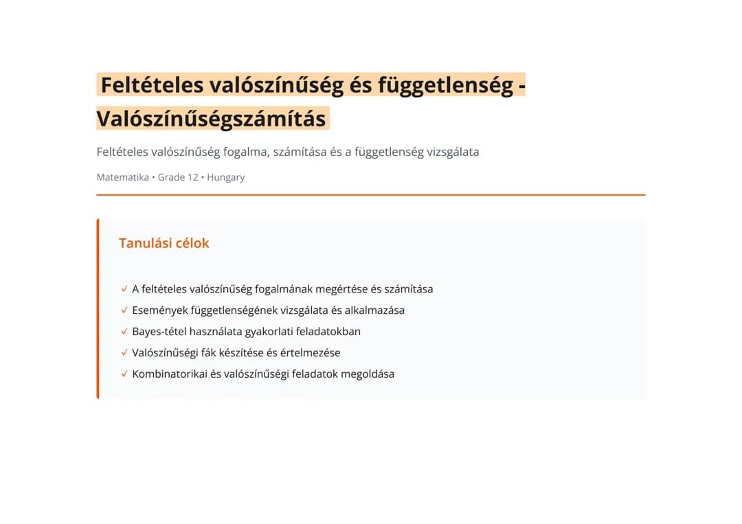 Feltételes valószínűség és függetlenség - Valószínűségszámítás