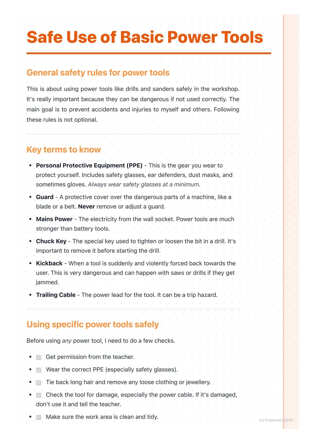 # Safe Use of Basic Power Tools

General safety rules for power tools

This is about using power tools like drills and sanders safely in the