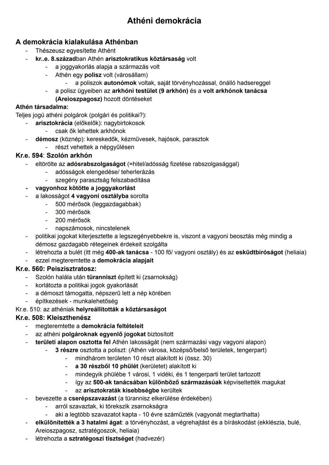 Athéni demokrácia
A demokrácia kialakulása Athénban
Thészeusz egyesítette Athént
kr..e. 8.században Athén arisztokratikus köztársaság volt
a