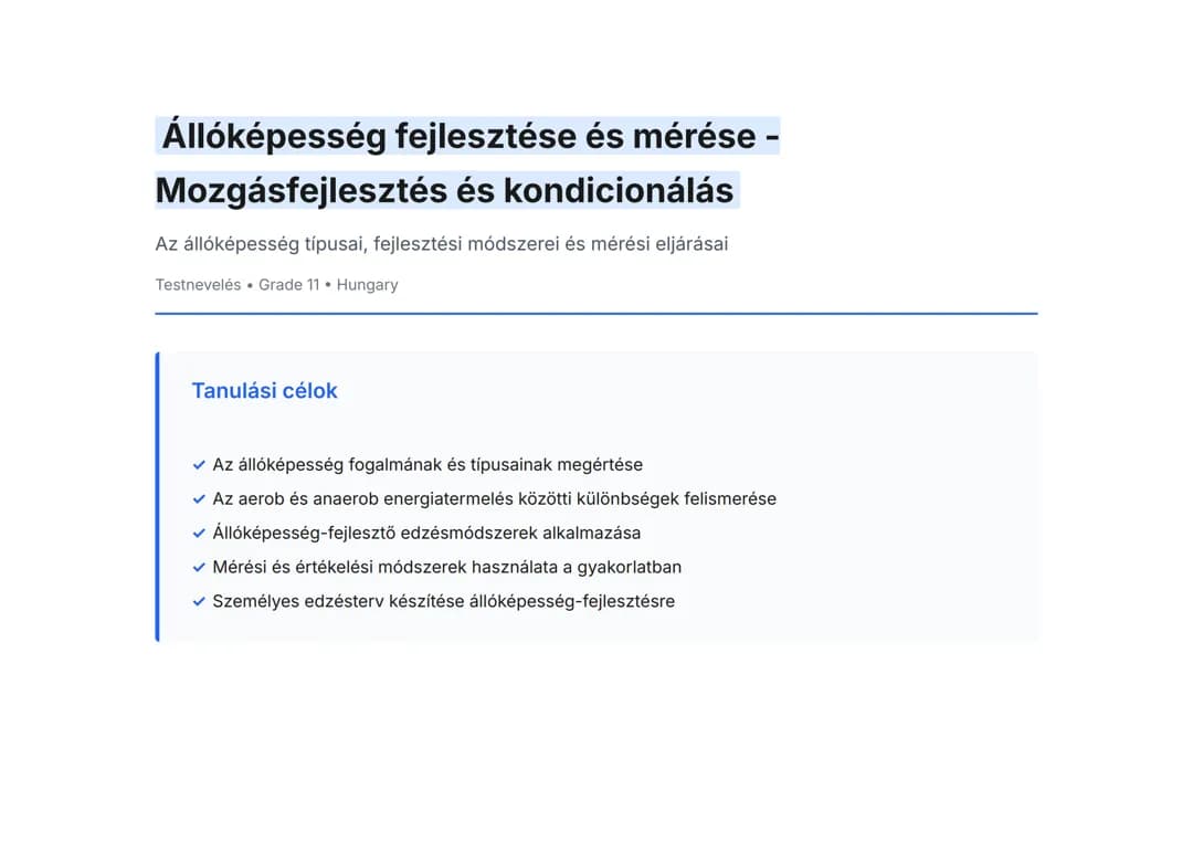 Állóképesség fejlesztése és mérése - Mozgásfejlesztés és kondicionálás