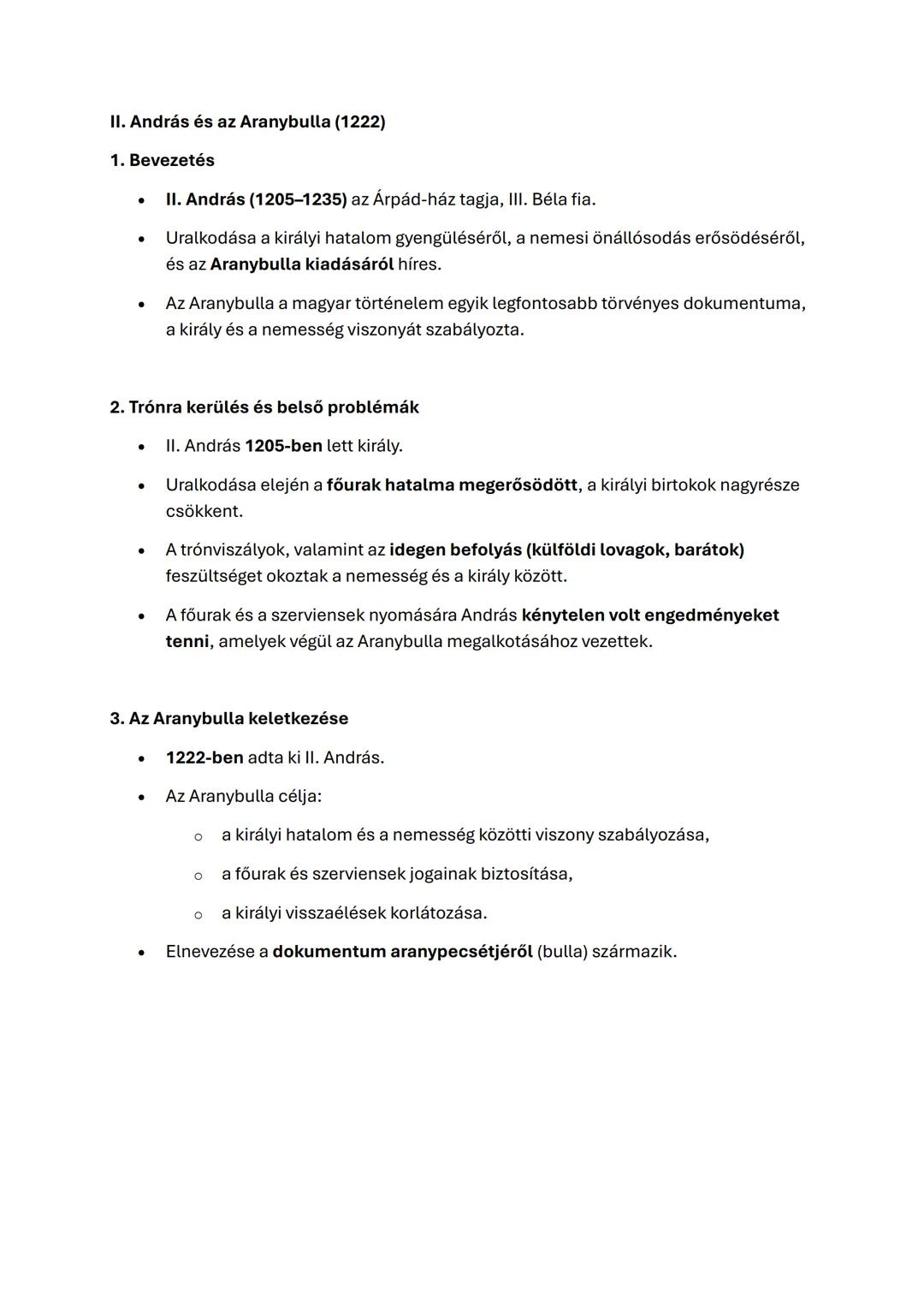 II. András és az Aranybulla (1222)
1. Bevezetés
* II. András (1205-1235) az Árpád-ház tagja, III. Béla fia.
* Uralkodása a királyi hatalom g