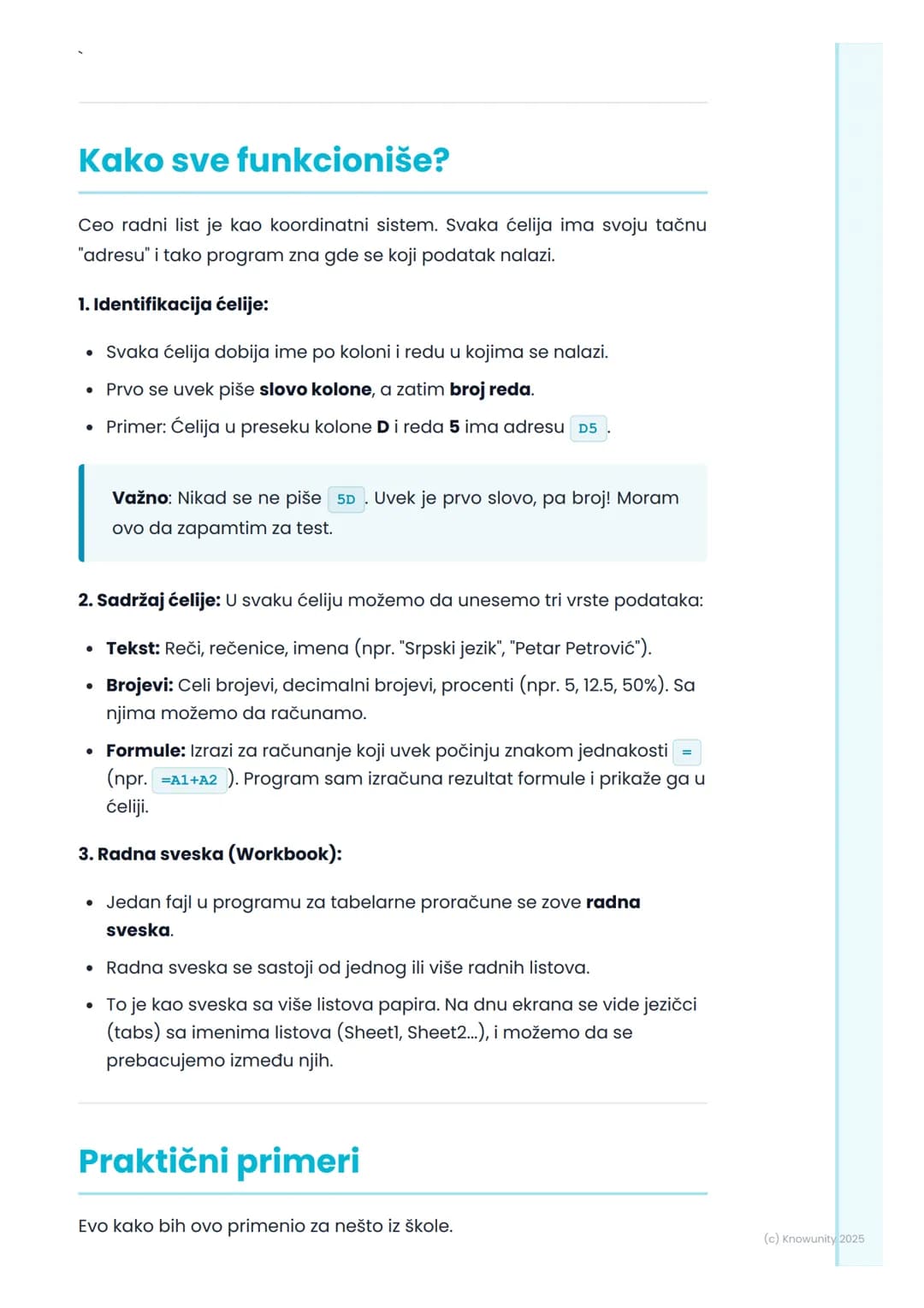 # Osnovni elementi radnog
lista

Uvod u radni list

Programi za tabelarne proračune (kao što su Microsoft Excel ili Google
Sheets) služe za 