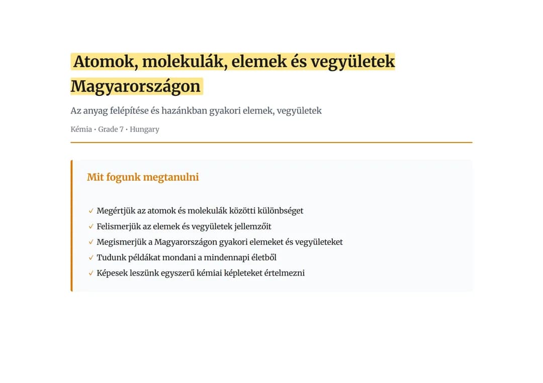 Atomok, molekulák, elemek és vegyületek Magyarországon